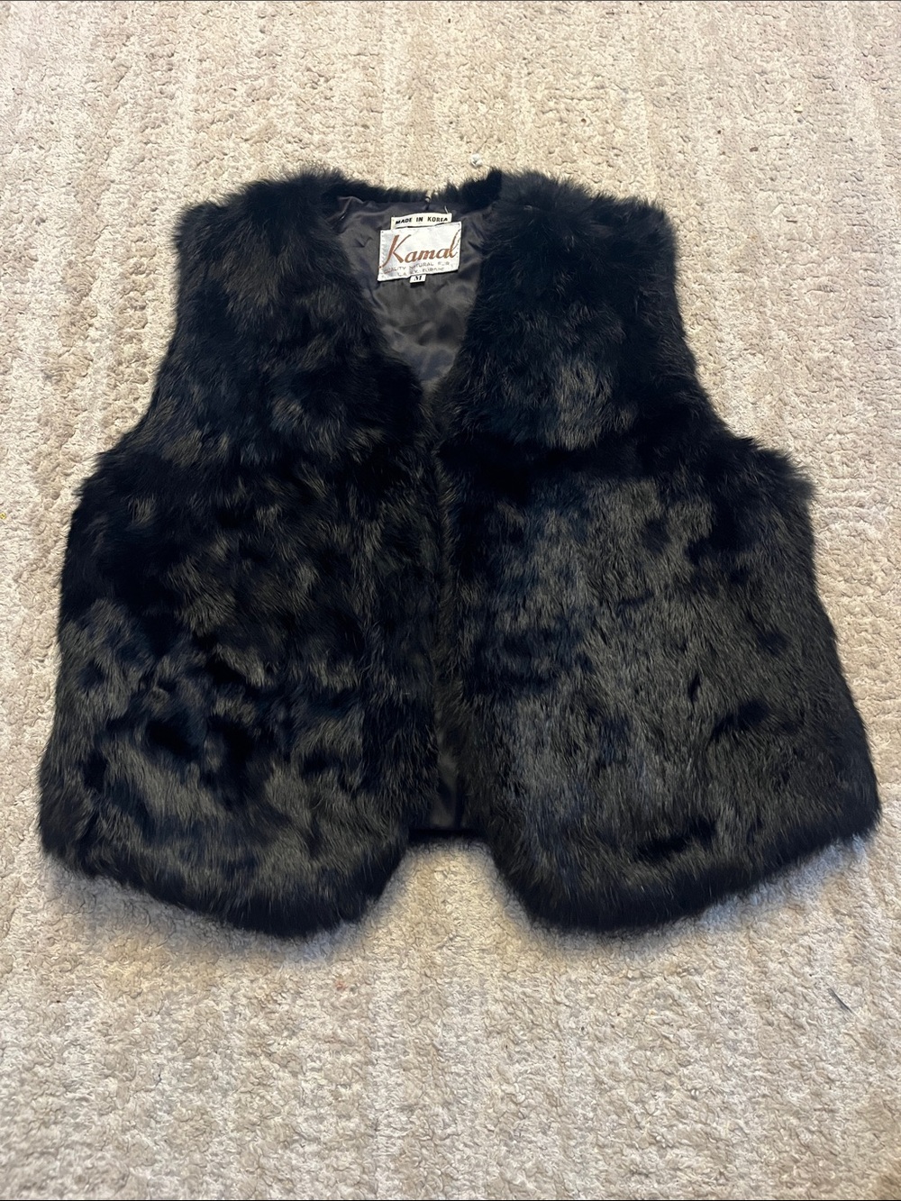 Kamal Black 100% Real Fur Vest Medium